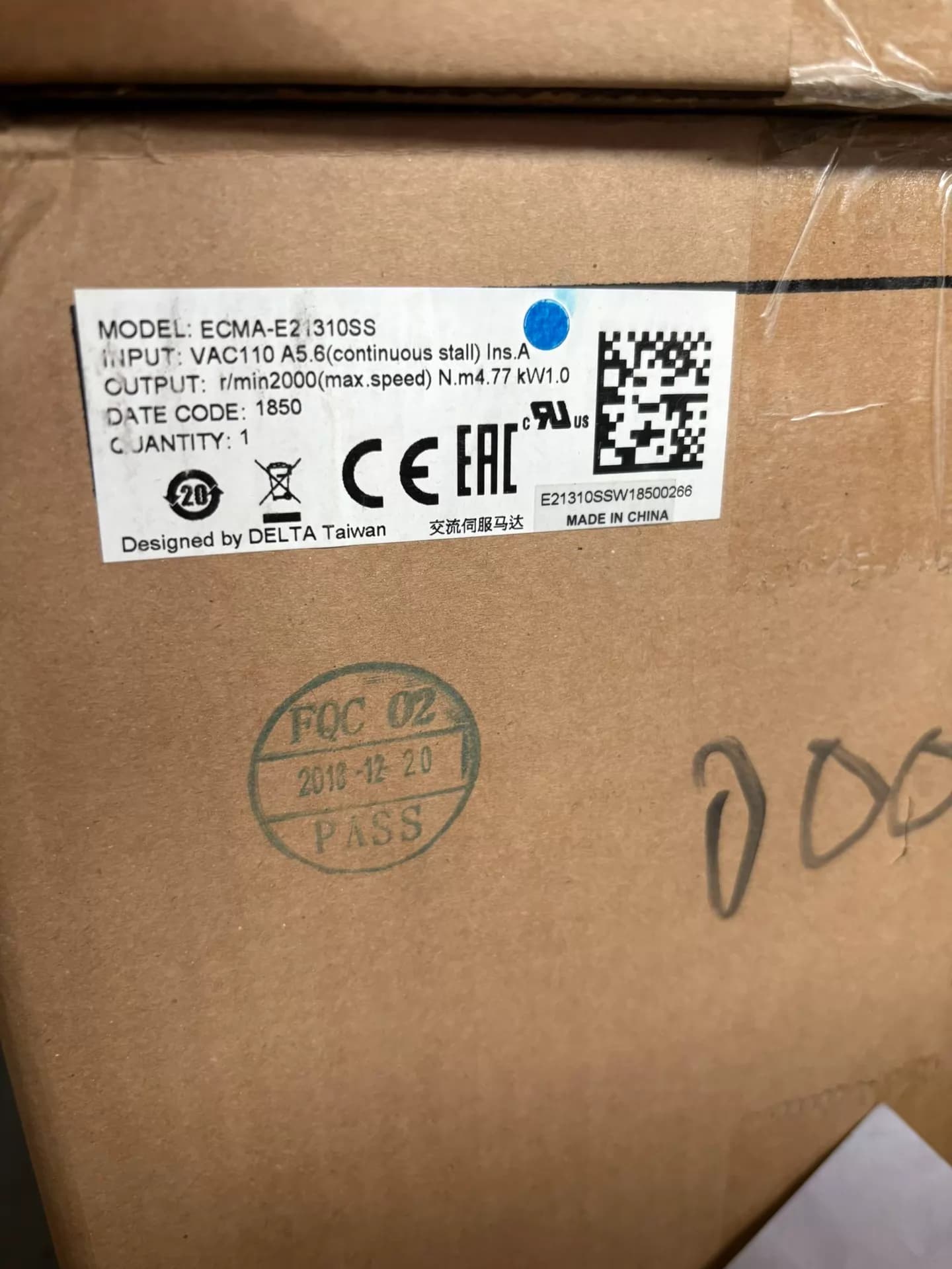 Servomotore di azionamento dei convertitori di frequenza Delta ECMA-E21310SS originale e genuino al 100%.