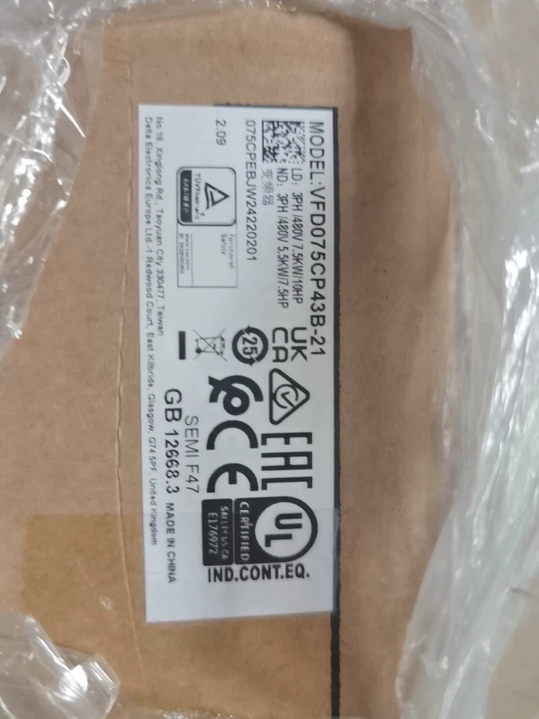 Convertitori di frequenza Delta VFD075CP43B-21 380V 7.5KW 100% nuovo di zecca, originale e genuino Servomotore di azionamento