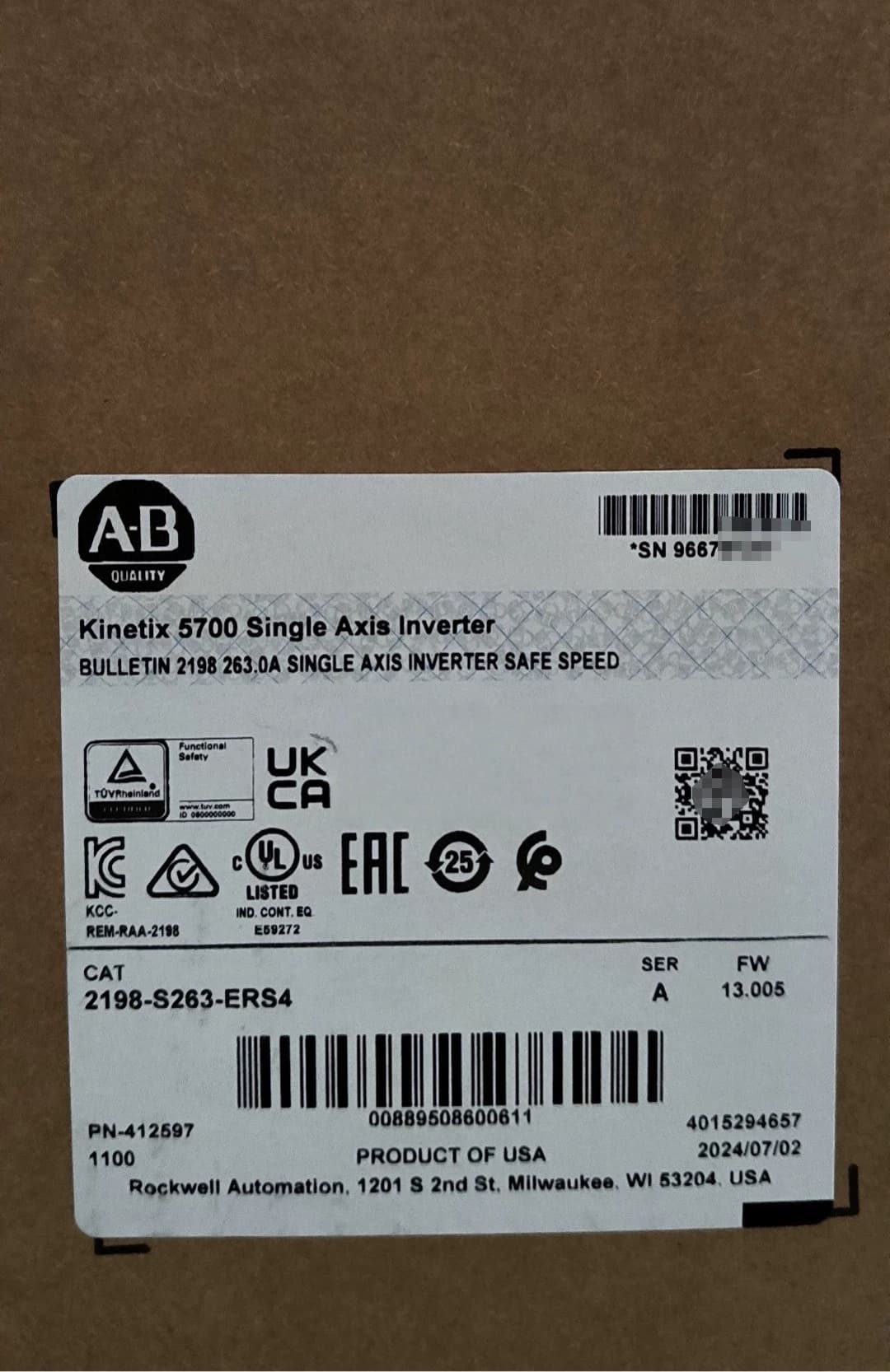 Servo Kinetix 5700 2198-S263-ERS4, nuovo di zecca e originale