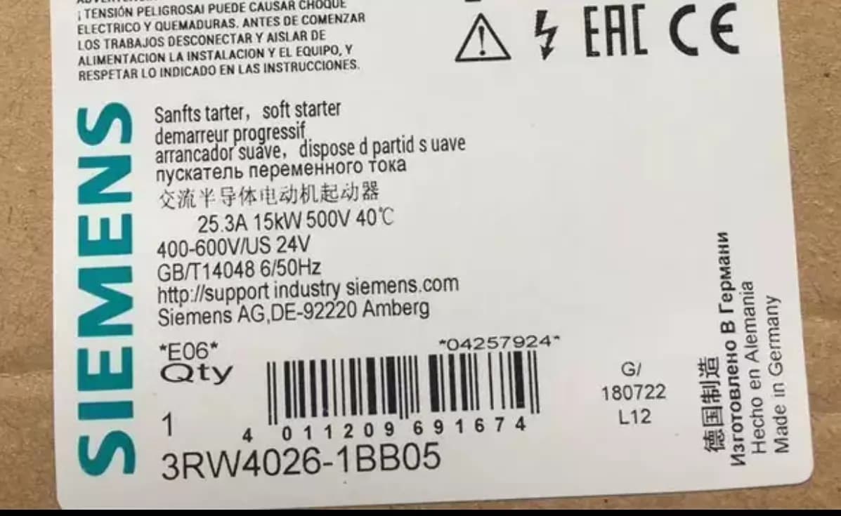 Soft Starter SIRIUS SOFT STARTER 3RW4026-1BB05 nuovo di zecca, originale, direttamente dalla fabbrica