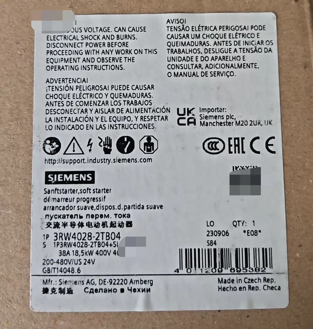 Soft Starter SIRIUS SOFT STARTER 3RW4028-2TB04 nuovo di zecca, originale, direttamente dalla fabbrica